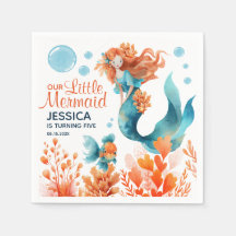 Cute Mermaid Aquarelle Fille Enfants Fête d'Annive
