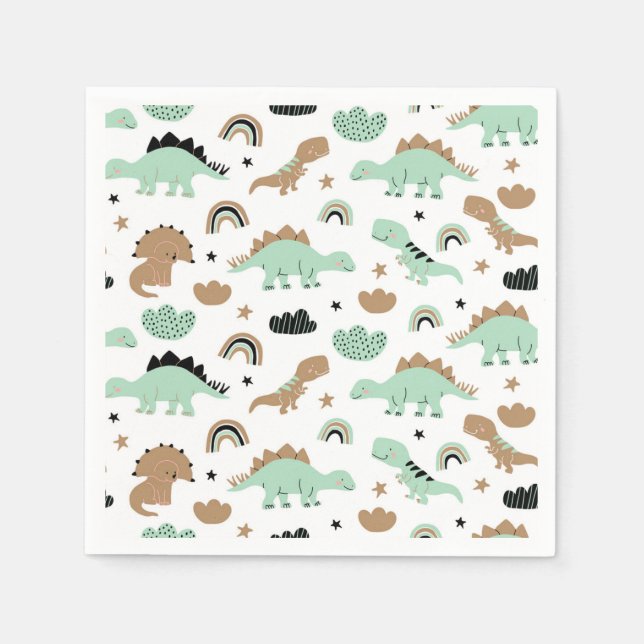 Serviette En Papier Cute Mint Green Dinosaur Motif (Devant)