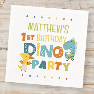 Serviette En Papier Cute Modern Dino Dinosaur fête d'anniversaire pour