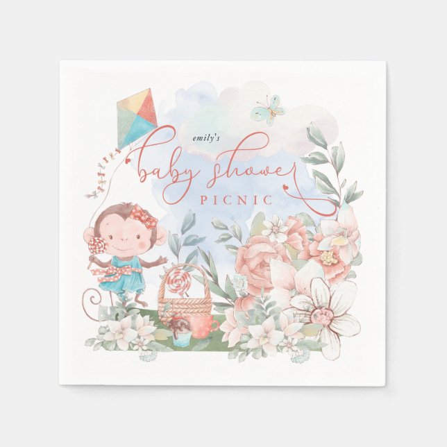 Serviette En Papier Cute Monkey Florals Nature Baby shower Pique-nique (Devant)