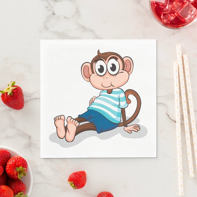 Serviette En Papier Cute Monkey in Blue Striped Shirt and Shorts (Créateur téléchargé)