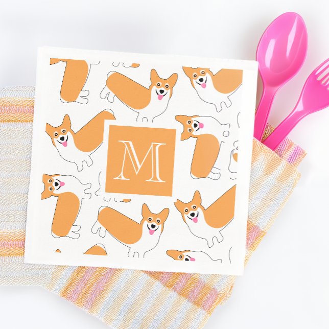 Serviette En Papier Cute Motif Corgi avec Monogramme personnalisé (Créateur téléchargé)