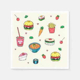 Serviette En Papier Cute Motif de nourriture coloré sur blanc