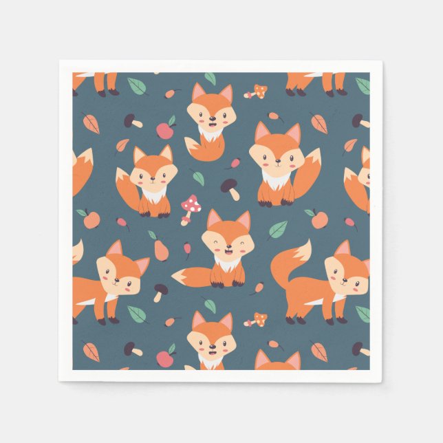 Serviette En Papier Cute Motif Orange Fox (Devant)