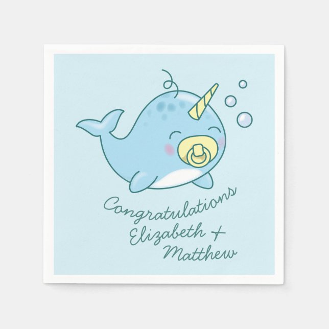 Serviette En Papier Cute Narwhal Baby shower Kawaii (Devant)
