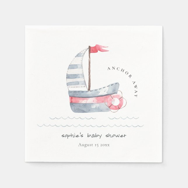 Serviette En Papier Cute Nautical Pastel Rouge Bleu Baby shower de voi (Devant)