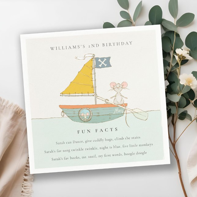 Serviette En Papier Cute Nautical Pirate Sailboat Fun Faits Anniversai (Créateur téléchargé)