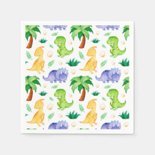 Serviette En Papier Cute Neon Aquarelle Dinosaur Motif