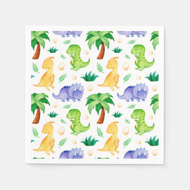 Serviette En Papier Cute Neon Aquarelle Dinosaur Motif (Devant)