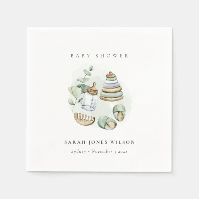 Serviette En Papier Cute Nursery Essential Baby shower vert feuille (Devant)