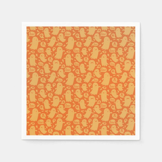 Serviette En Papier Cute Orange Ghosts Halloween (Devant)
