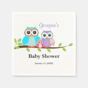 Serviette En Papier Cute Owl Family Baby shower de fille serviettes