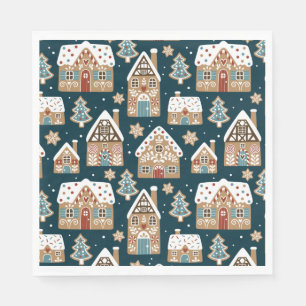 Serviette En Papier Cute pain d'épices Maisons et biscuits Noël bleu