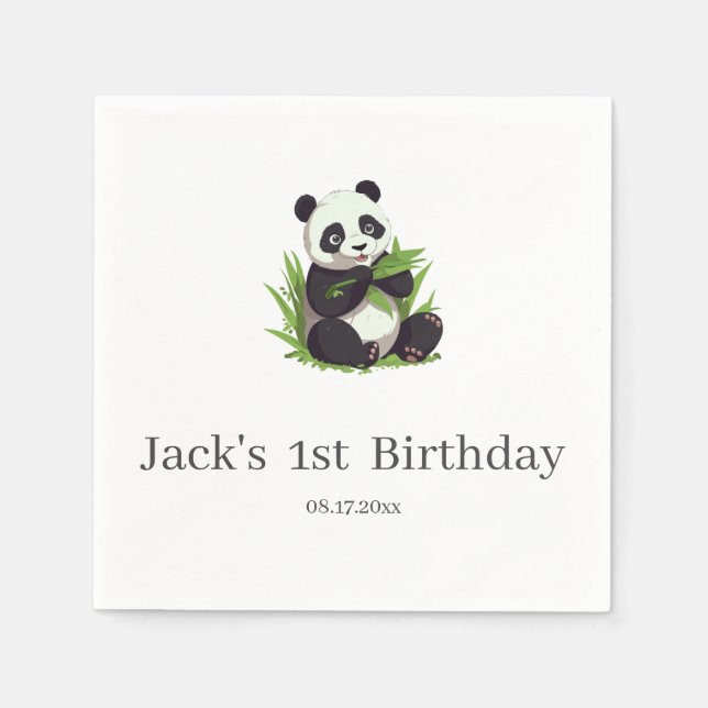 Serviette En Papier Cute Panda Green Bamboo fête d'anniversaire (Devant)