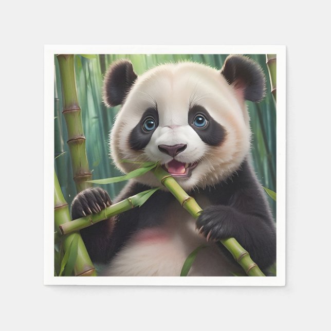 Serviette En Papier Cute Panda Mange Du Bambou (Devant)