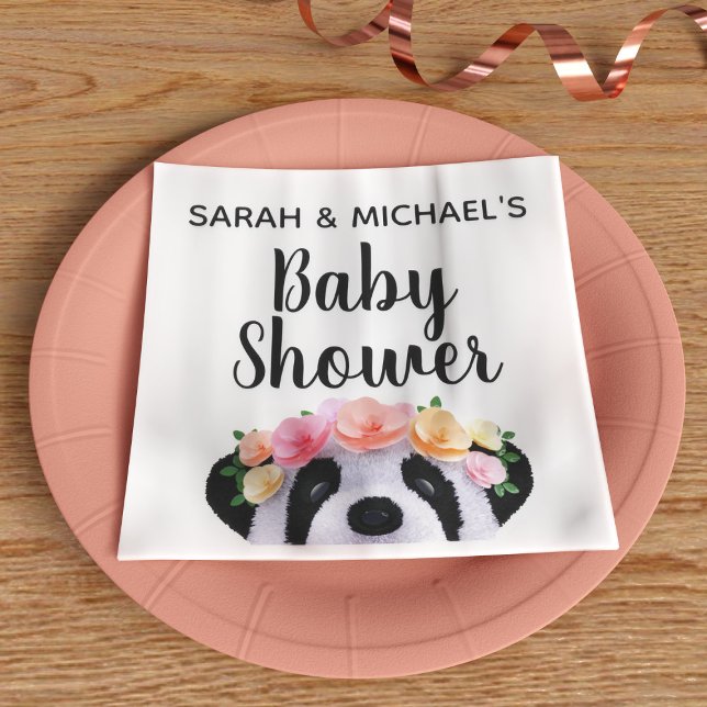 Serviette En Papier Cute Panda Porte fille Baby shower Papier (Cute panda paper baby shower napkins with space for your names)