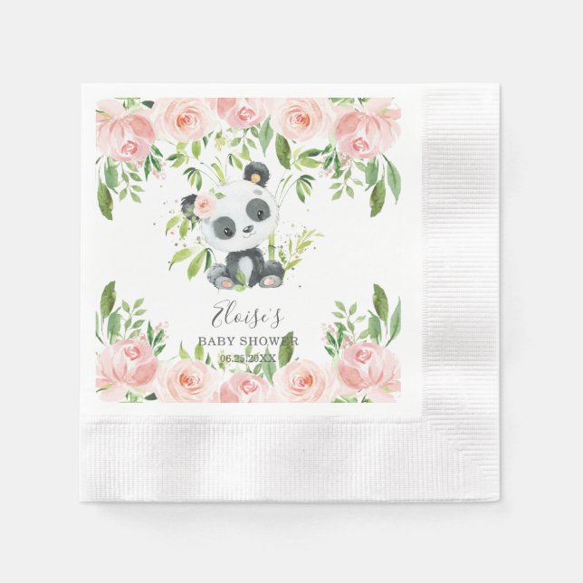 Serviette En Papier Cute Panda Rose Floral Bamboo Baby shower Annivers (Devant)
