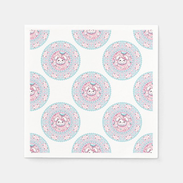 Serviette En Papier Cute Pastel Candy Kawaii Bunny Polka Dot Mandala (Devant)
