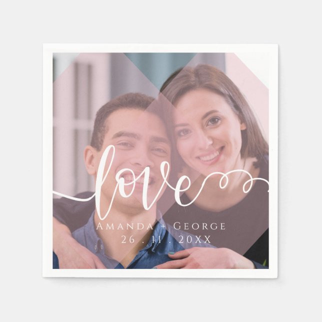 Serviette En Papier Cute Pastel Couleur Amour Photo Mariage (Devant)