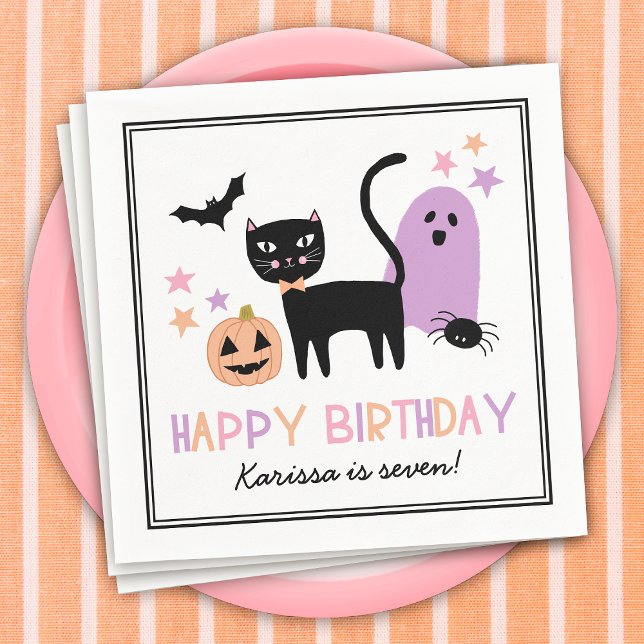 Serviette En Papier Cute Pastel Halloween Joyeux Anniversaire Nom (Créateur téléchargé)