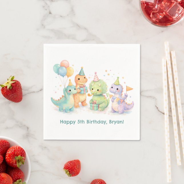 Serviette En Papier Cute Pastel Watercolor Dinosaurs Birthday (En situation)
