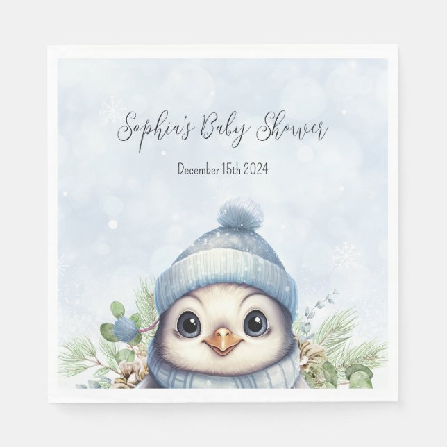 Serviette En Papier Cute Penguin Blue Boy Baby shower d'hiver serviett (Devant)