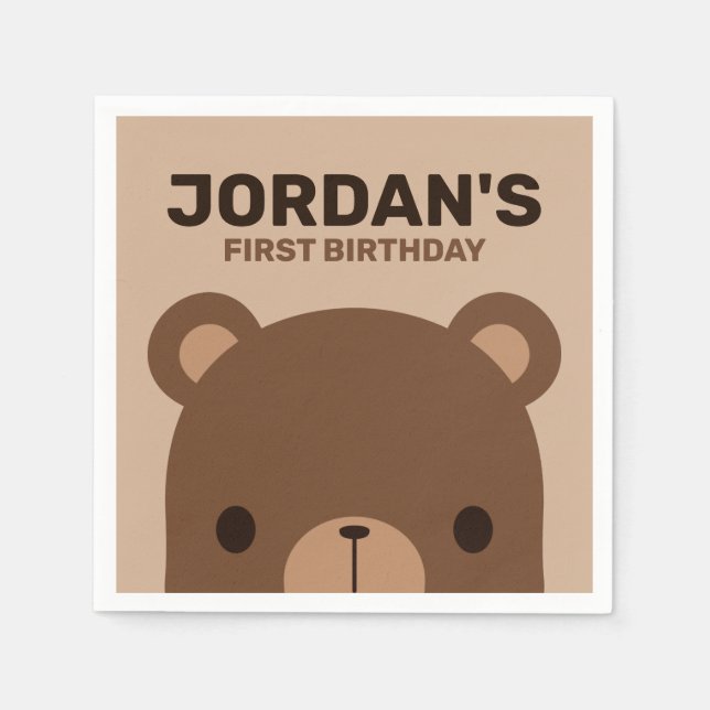 Serviette En Papier Cute Petit Ours Brown Anniversaire (Devant)