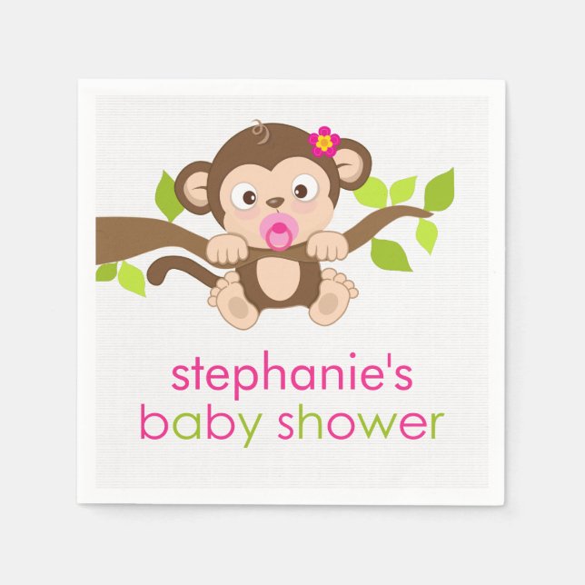Serviette En Papier Cute Petit Singe Fille Baby shower Papier (Devant)