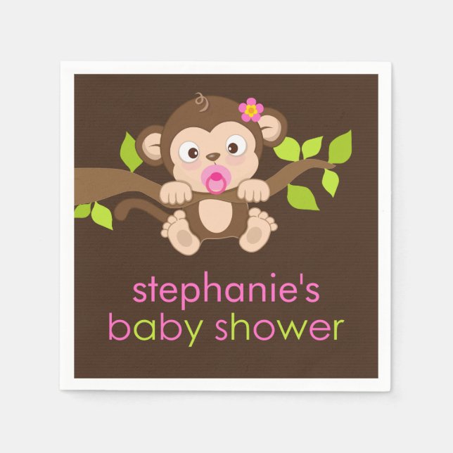 Serviette En Papier Cute Petit Singe Fille Baby shower Papier (Devant)