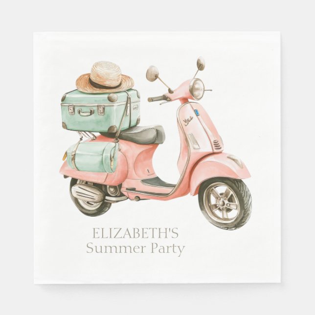 Serviette En Papier Cute Pink and Aqua Coastal Scooter (Devant)