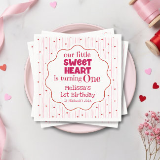 Serviette En Papier Cute Pink and Red Little SweetHeart Turning One