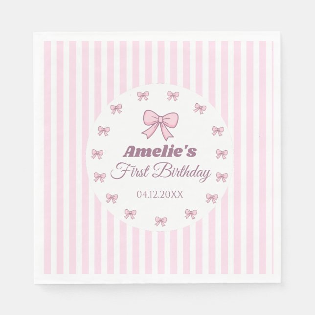 Serviette En Papier Cute Pink Bow 1st Birthday Party (Devant)