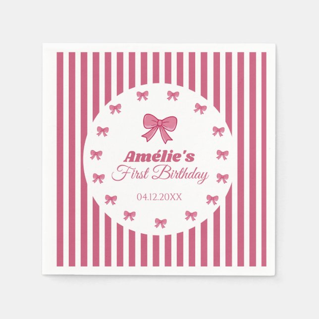 Serviette En Papier Cute Pink Bow Girl First Birthday  (Devant)