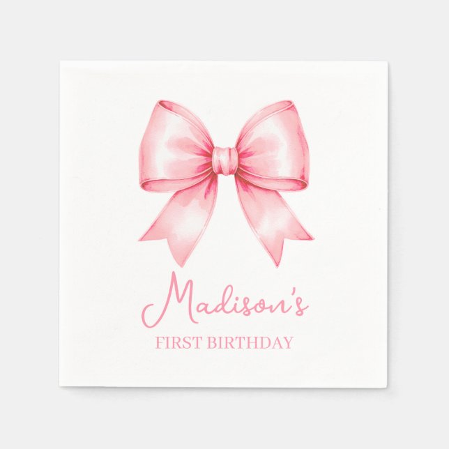 Serviette En Papier Cute Pink Bow Girl First Birthday (Devant)