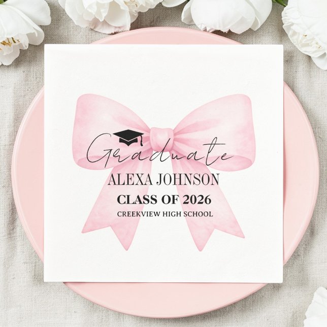 Serviette En Papier Cute Pink Bow Graduation Cap Graduate (Créateur téléchargé)