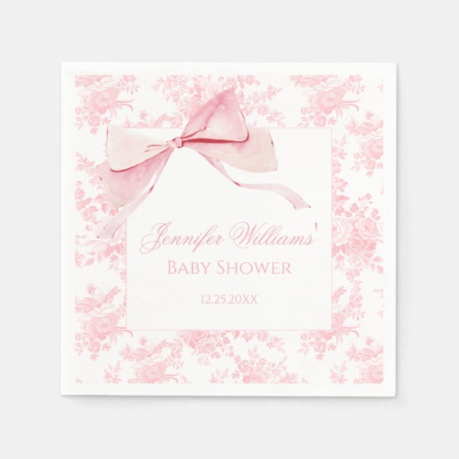 Serviette En Papier Cute Pink Floral Bow Coquette Baby Girl Shower (Devant)