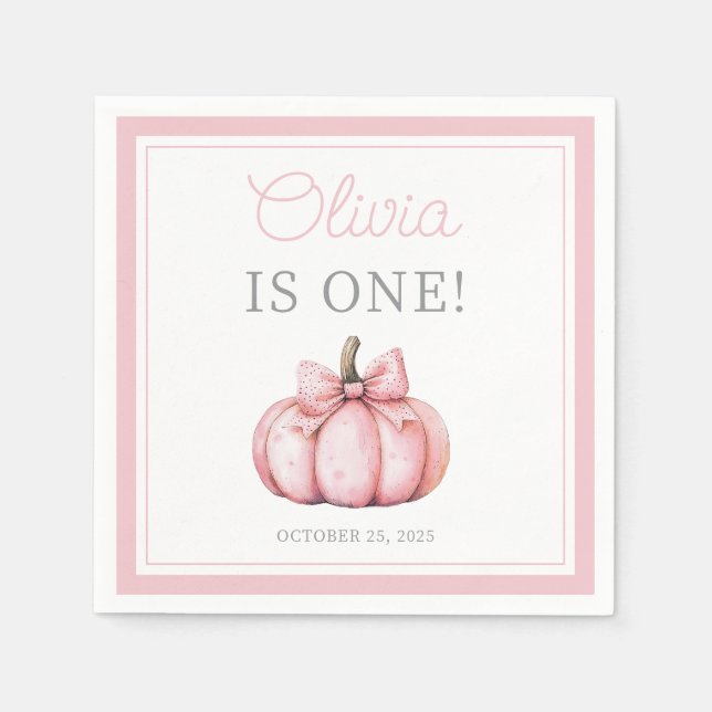 Serviette En Papier Cute Pink Pumpkin Baby Girl First Birthday (Devant)