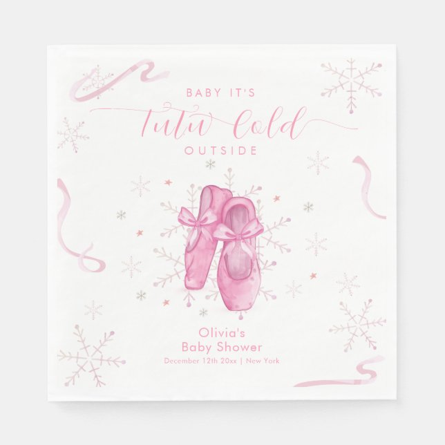 Serviette En Papier Cute Pink Snowflake Ballerina Girl Baby Shower  (Devant)