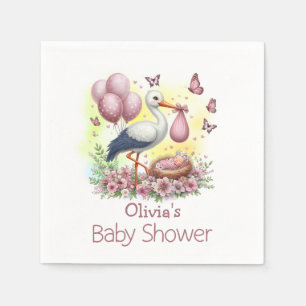 Serviette En Papier Cute Pink Stork Girl Baby shower serviettes