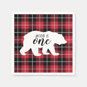 Serviette En Papier Cute Plaid Flannel Motif Ours 1er anniversaire fêt
