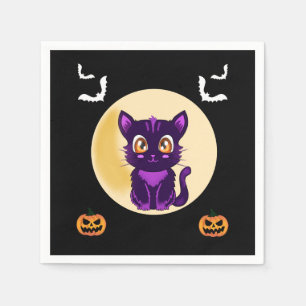 Serviette En Papier Cute Purple Cartoon chat enfants halloween fête