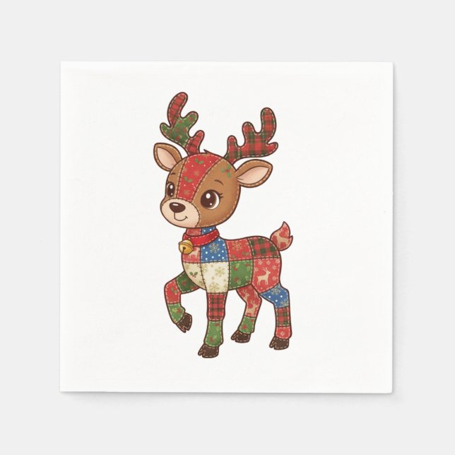 Serviette En Papier Cute Quilted Patchwork Reindeer | Christmas Holida (Devant)