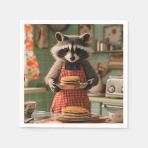 Serviette En Papier Cute Raccoon Chef dans cuisine rétro à servir Panc