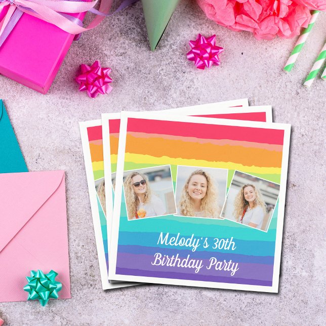 Serviette En Papier Cute Rainbow Photo Collage Personnalisé Anniversai (Créateur téléchargé)
