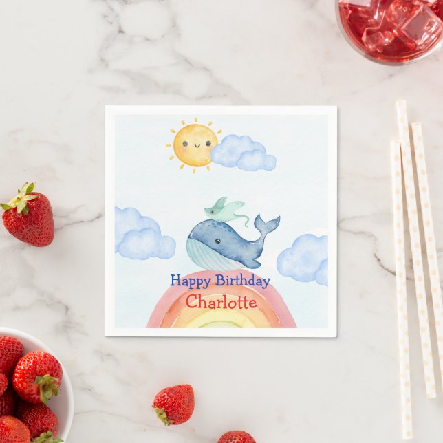 Serviette En Papier Cute Rainbow stingray baleine poisson Anniversaire (En situation)