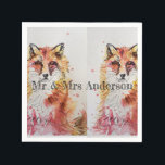 Serviette En Papier Cute Red Fox Wedding Decor Serviette Napkins<br><div class="desc">Cute Red Fox Decor Mr & Mrs Anderson (fully customizable) Serviette Napkins Aqua. Designed from my original watercolor paintings.</div>