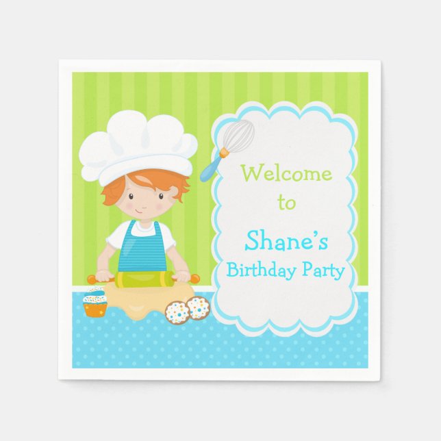 Serviette En Papier Cute Red Hair Boy Baking Anniversaire (Devant)