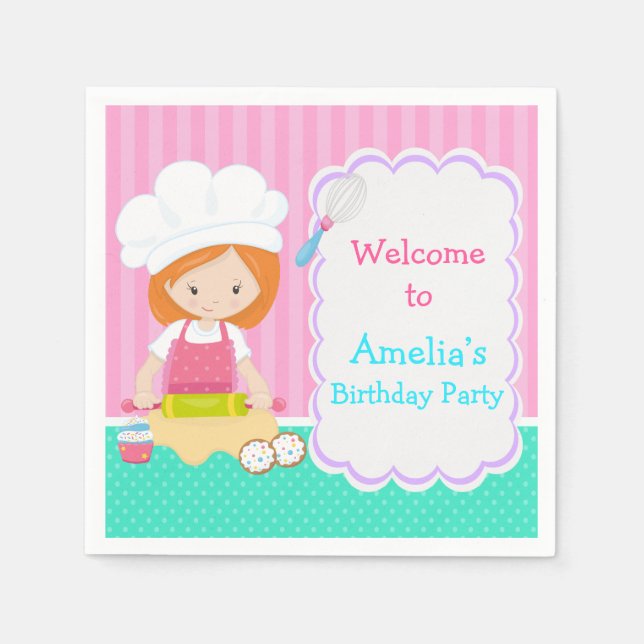 Serviette En Papier Cute Red Hair Girl Baking Anniversaire (Devant)