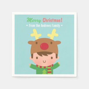 Serviette En Papier Cute Reindeer Boy Christmas Party Fournitures