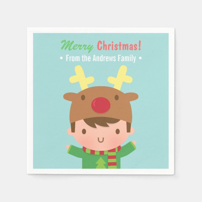 Serviette En Papier Cute Reindeer Boy Christmas Party Fournitures (Devant)
